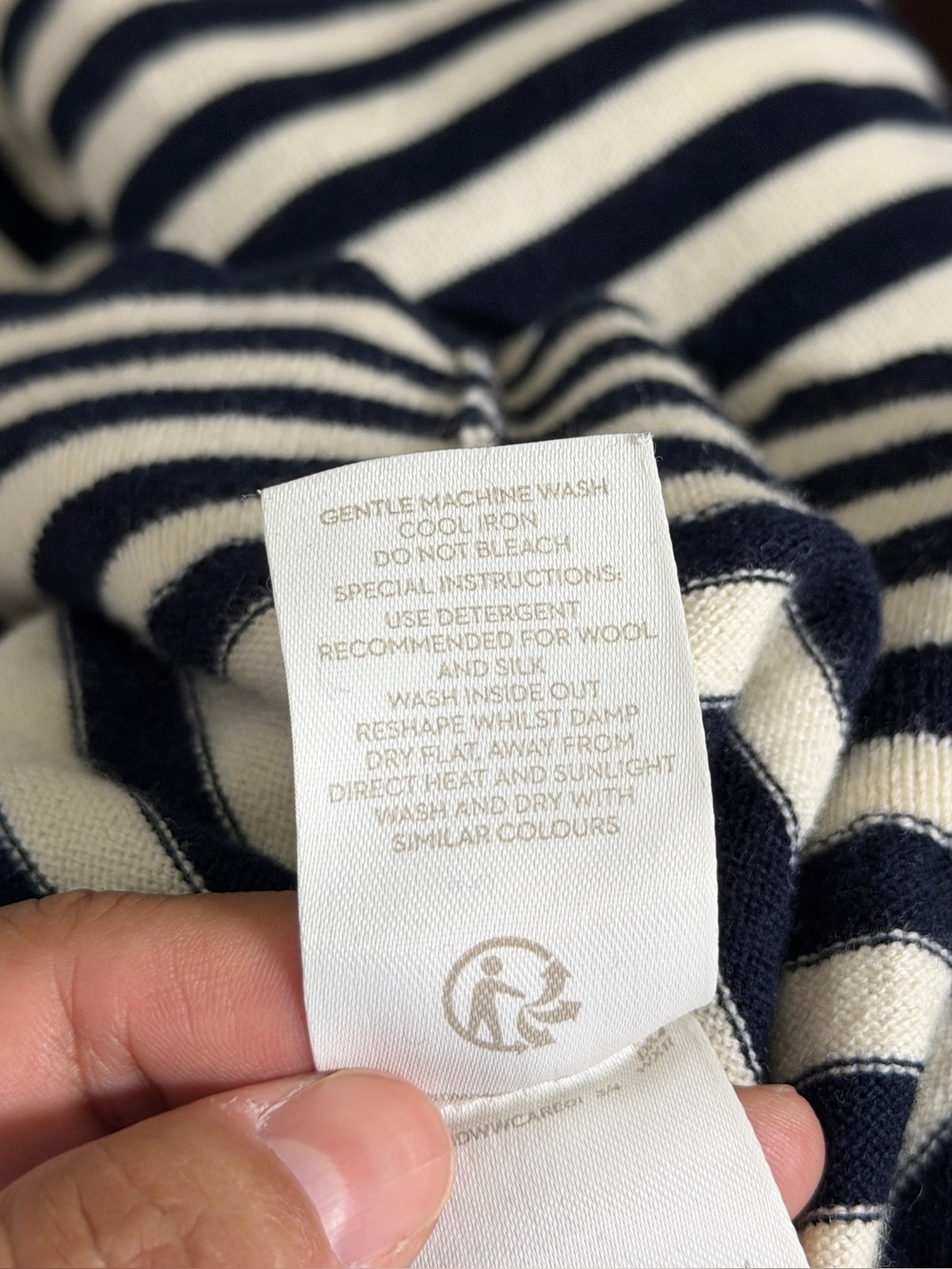 Boden 8 Blue White Stripe Wool Cotton Blend Ruffle Trim Sweater - Picture 8 of 9